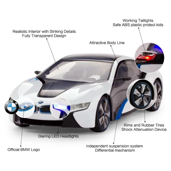 Rastar 1:14 Bmw İ8 Uzaktan Kumandalı Araba Beyaz 2.4 Ghz Işıklı Spor Araba - 5