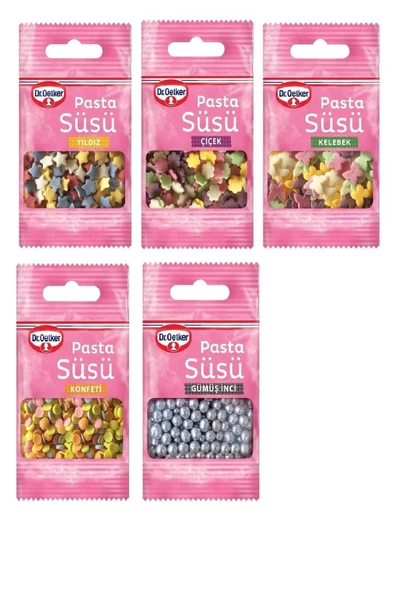 Dr. Oetker Süsleme Glazürü 4 Çeşit X 19 Gr-Dekor Serisi Çiçek+Kelebek+Konfeti+Gümüş İnci+Yıldızlar - Resim 3