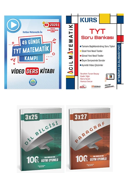 Rehber + Acil 2026 TYT Matematik Video Ders + TYT Matematik Soru + Anla Kazan Deneme 4 lü Set - 2