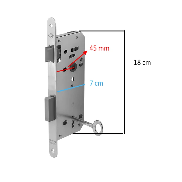 Oda Kapı PVC Kapı Ahşap Kapı WC Banyo Gömme Kilit Gövde Kilidi Silindirsiz Barelsiz Anahtarlı 45 mm - 3