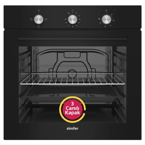 Simfer 4 Fonksiyon Trend Mekanik Siyah Cam 3'lü Ankastre Set (8254 Fırın - 3046 Ocak - 8727 Davlumbaz) - Resim 3