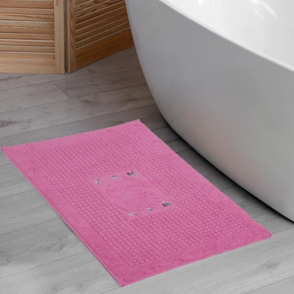 Homedius Banyo Çiçekli Pamuklu Ayak Havlusu 50x70cm Pembe 2'li - 2