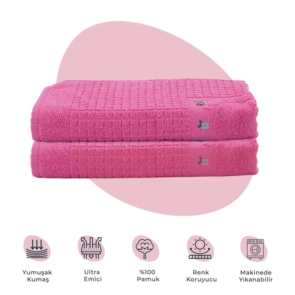 Homedius Banyo Çiçekli Pamuklu Ayak Havlusu 50x70cm Pembe 2'li