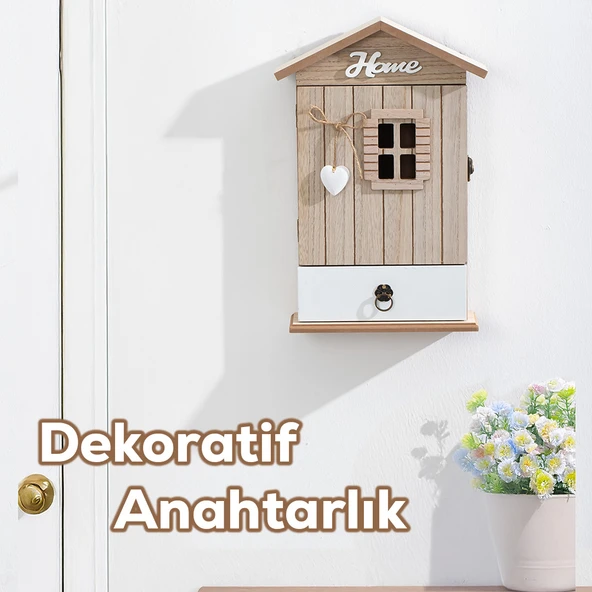 Porsima 2071 Duvara Montajlı Çekmeceli Dekoratif Anahtarlık Dolabı - Duvar Askılı Anahtar Saklama Kabini 18X33cm - 3