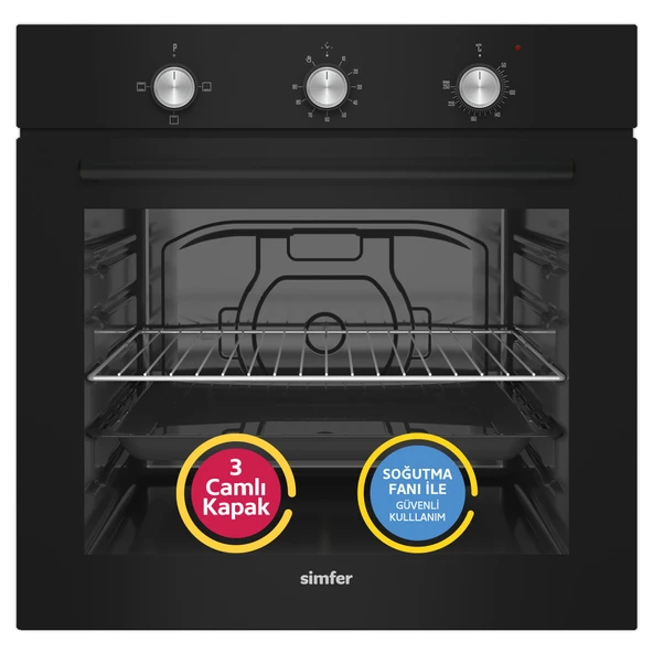 Simfer 4 Fonksiyon Trend Mekanik Siyah Cam 3'lü Ankastre Set ( Fırın -  Ocak -  Davlumbaz) - Resim 3