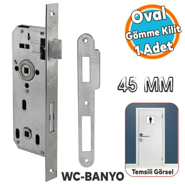 WC Banyo Tuvalet Kapısı Kilidi 45 mm PVC Kapı Ahşap Kapı Gömme Gövde Kilit Silindirsiz Barelsiz