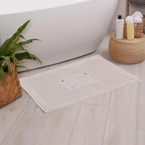 Homedius Banyo Çiçekli Pamuklu Ayak Havlusu 50x70cm Sütlü Kahve 2'li - 3