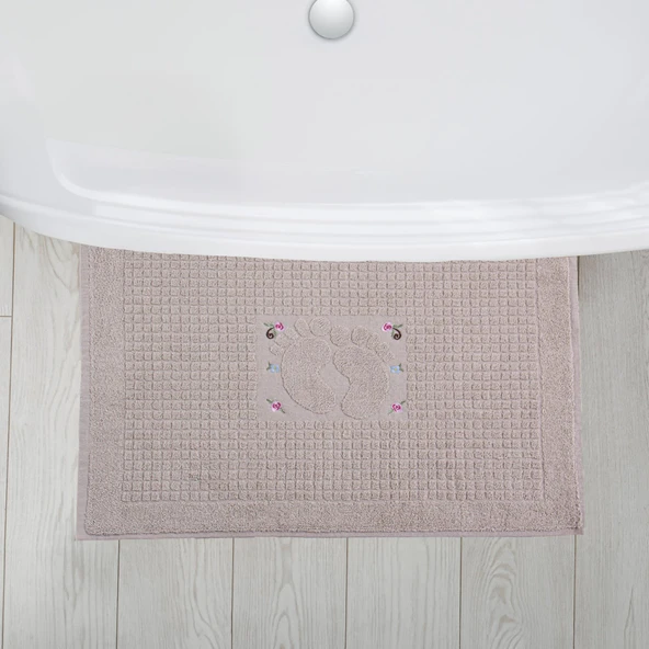 Homedius Banyo Çiçekli Pamuklu Ayak Havlusu 50x70cm Sütlü Kahve 2'li - 4