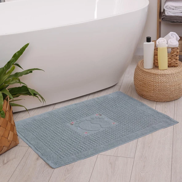 Homedius Banyo Çiçekli Pamuklu Ayak Havlusu 50x70cm Yeşil 2'li - 3