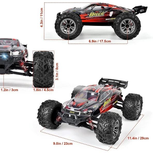 Xinlehong 1:16 Brushless Uzaktan Kumandalı Yüksek Hızlı Rc Araba 36km/s 2.4Ghz 4WD Usb Şarj Kırmızı - 3