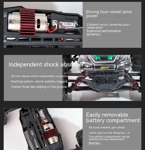 Xinlehong 1:16 Brushless Uzaktan Kumandalı Yüksek Hızlı Rc Araba 36km/s 2.4Ghz 4WD Usb Şarj Kırmızı - 10