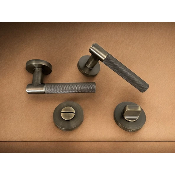 Rivax Meta Antik Sarı Zamak Yuvarlak Rozetli Wc Banyo Kapı Kolu 1 Takım - Resim 2