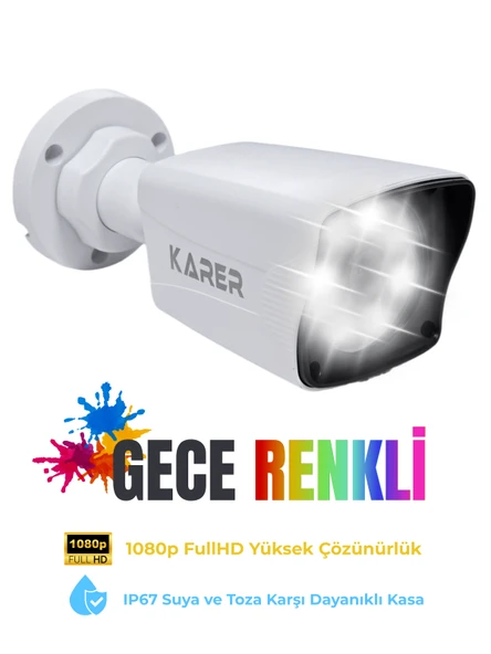 Karer 1080p FullHD Gece Renkli Kamera | Gece Aydınlatmalı Güvenlik Kamerası