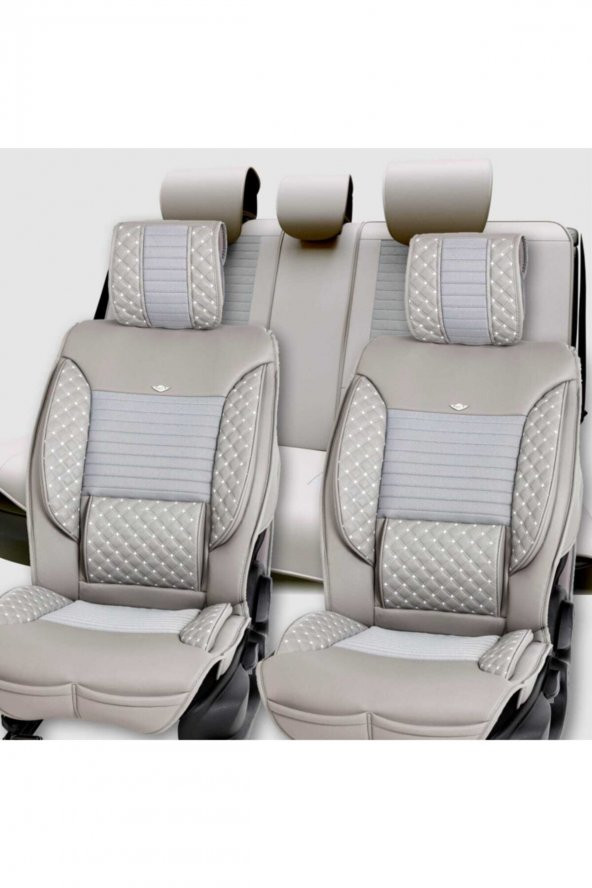 Volkswagen Polo ESKİ Lüks Deri Oto Koltuk Kılıfı Ön/Arka Set GRİ - 2