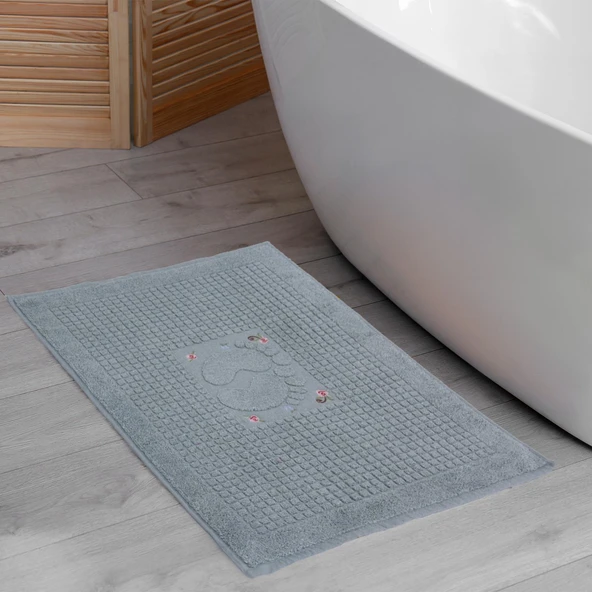 Homedius Banyo Çiçekli Pamuklu Ayak Havlusu 50x70cm Yeşil 2'li - 2