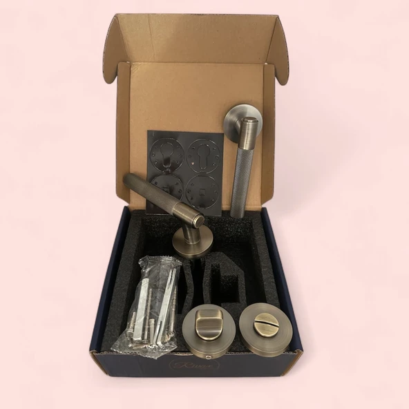 Rivax Meta Antik Sarı Zamak Yuvarlak Rozetli Wc Banyo Kapı Kolu 1 Takım - Resim 7