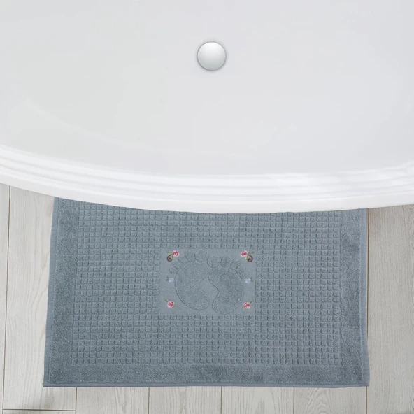 Homedius Banyo Çiçekli Pamuklu Ayak Havlusu 50x70cm Yeşil 2'li - 4