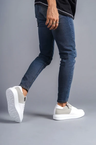 ET155 Warrior Bağcıklı ve Fermuarlı Cilt Süet Erkek Günlük Sneaker Ayakkabı BT - Beyaz/Gri - Resim 3