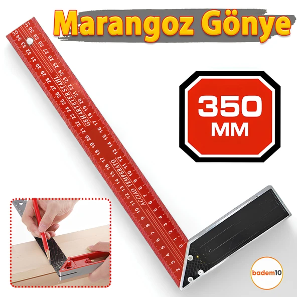 350 mm 35 cm Alüminyum Marangoz Gönye Metal Gövde Açılı Ölçüm Cetveli Ahşap İnşaat Hassas Gönye