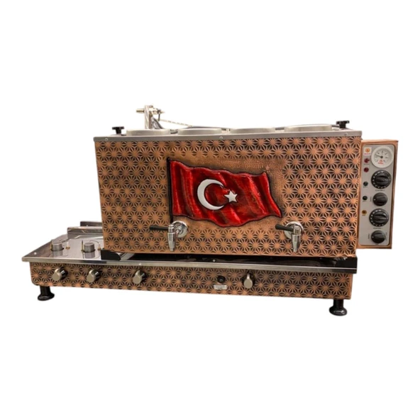 Meşale 4 Demlikli Antik Bakır Türk Bayraklı Full Otomatik Çay Kazanı
