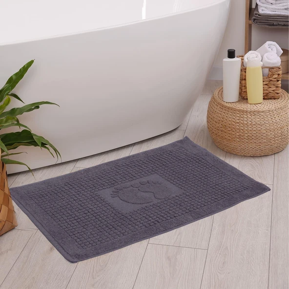 Homedius Banyo Kareli Ayak Desenli Pamuk Ayak Havlusu 50x70cm Antrasit 2’li - 2
