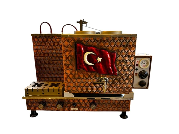 Meşale 2 Demlikli Antik Bakır Türk Bayraklı Elektrik + Gazlı Full Otomatik Çay Kazanı