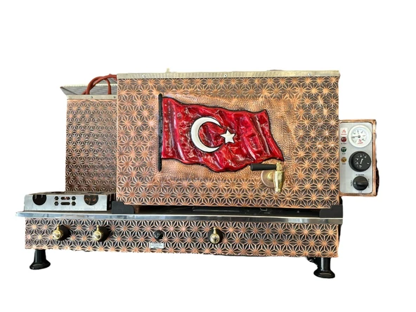 Meşale 3 Demlikli Antik Bakır Türk Bayraklı Full Otomatik Çay Kazanı ürün görseli 1