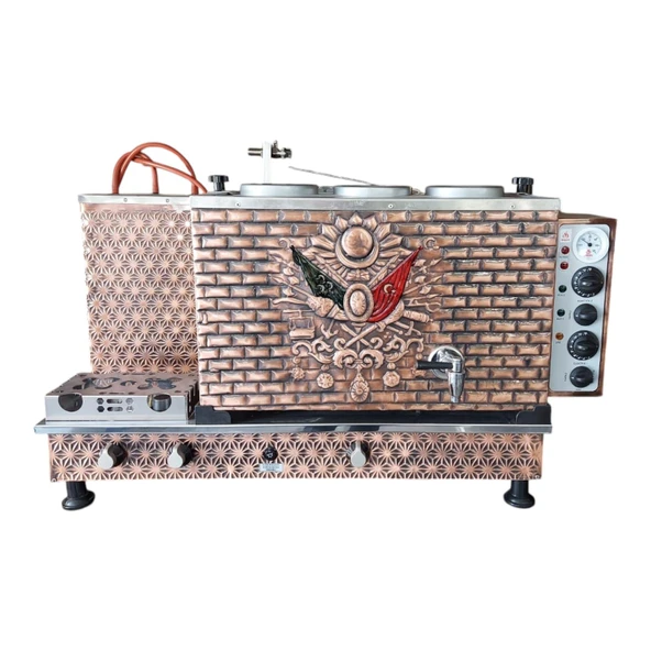 Meşale 3 Demlikli Antik Bakır Osmanlı Arması Full Otomatik Çay Kazanı