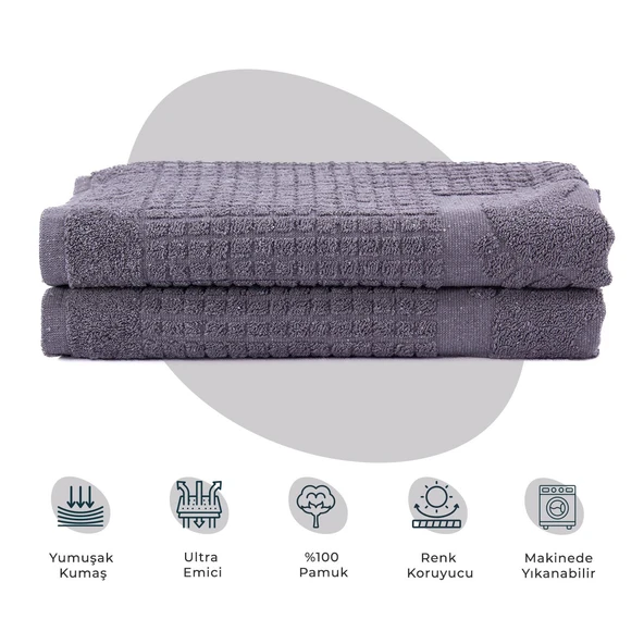 Homedius Banyo Kareli Ayak Desenli Pamuk Ayak Havlusu 50x70cm Antrasit 2’li