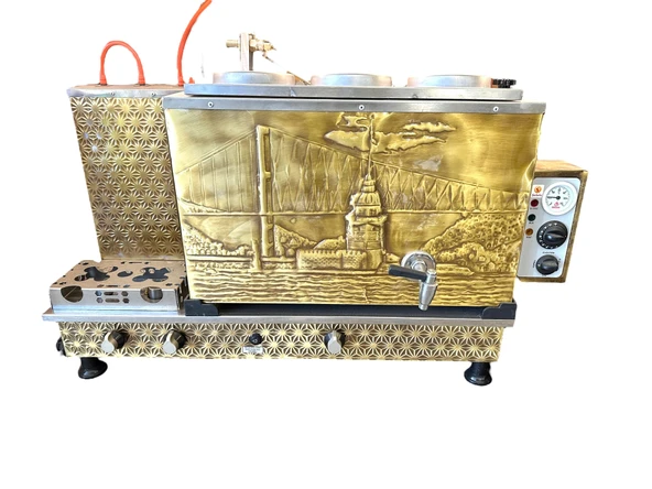Meşale 3 Demlikli Pirinç Kız Kulesi Elektrik + Gazlı Full Otomatik Çay Kazanı
