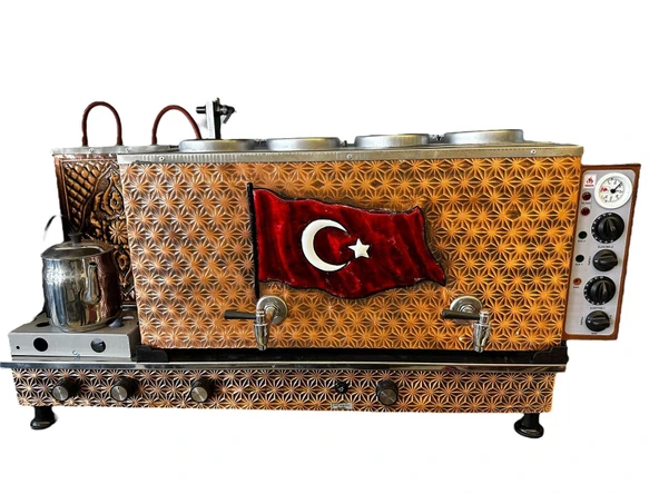Meşale 4 Demlikli Antik Bakır Türk Bayraklı Full Otomatik Çay Kazanı - 2