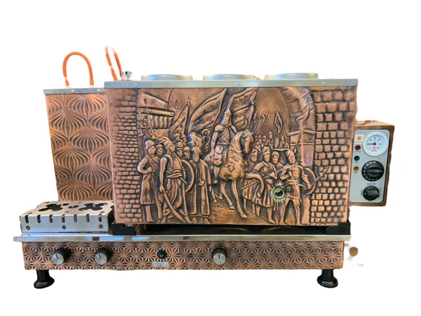 Meşale 3 Demlikli Antik Bakır Fetih 1453 Elektrik + Gazlı Full Otomatik Çay Kazanı