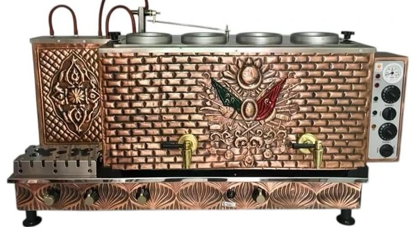 Meşale 4 Demlikli Antik Bakır Osmanlı Arması Elektrik + Gazlı Full Otomatik Çay Kazanı ürün görseli 1