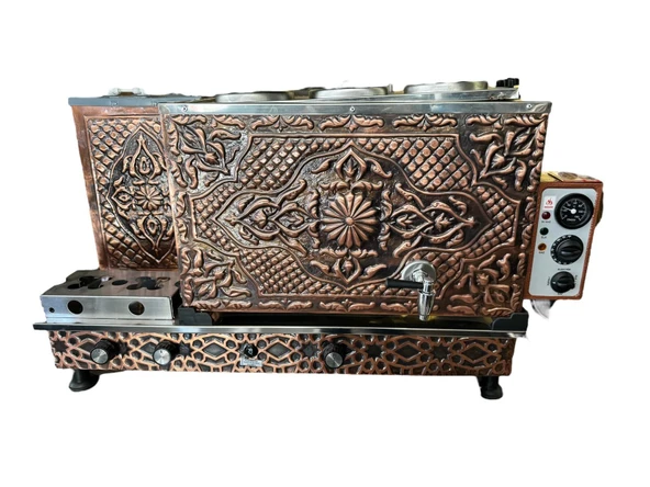 Meşale 3 Demlikli Antik Bakır Meşale Desen Full Otomatik Çay Kazanı ürün görseli 1