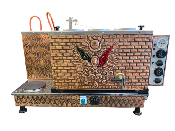 Meşale 3 Demlikli Antik Bakır Osmanlı Arması Elektrikli Çay Kazanı