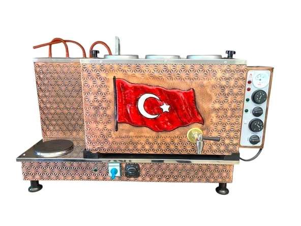 Meşale 3 Demlikli Antik Bakır Türk Bayraklı Elektrikli Full Otomatik Çay Kazanı ürün görseli 1