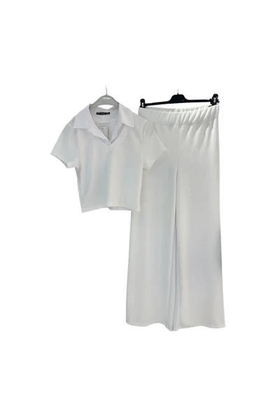 TKM01 YAKA DETAYLI KISA KOLLU PANYOLONLU TAKIM