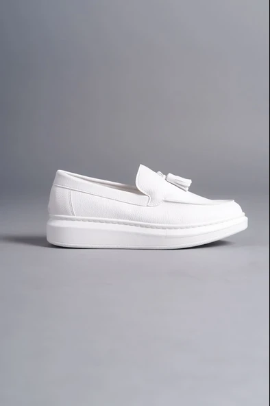 ET154 Blaze Bağcıksız Püsküllü Cilt Erkek Günlük Spor Klasik Ayakkabı BT - Beyaz - Resim 4