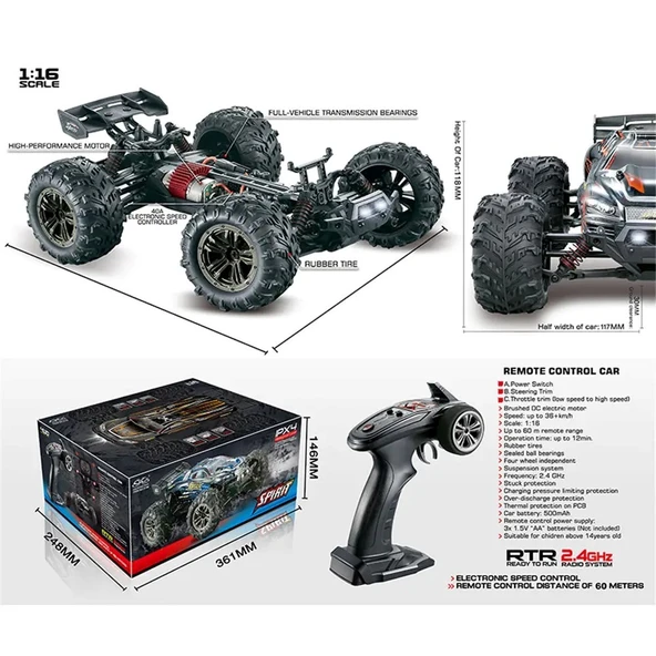 Xinlehong 1:16 Brushless Uzaktan Kumandalı Yüksek Hızlı Rc Araba 36km/s 2.4Ghz 4WD Usb Şarj Mavi - 4