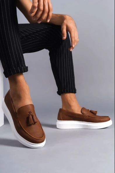 ET154 Blaze Bağcıksız Püsküllü Cilt Erkek Günlük Spor Klasik Ayakkabı BT - Taba - 2