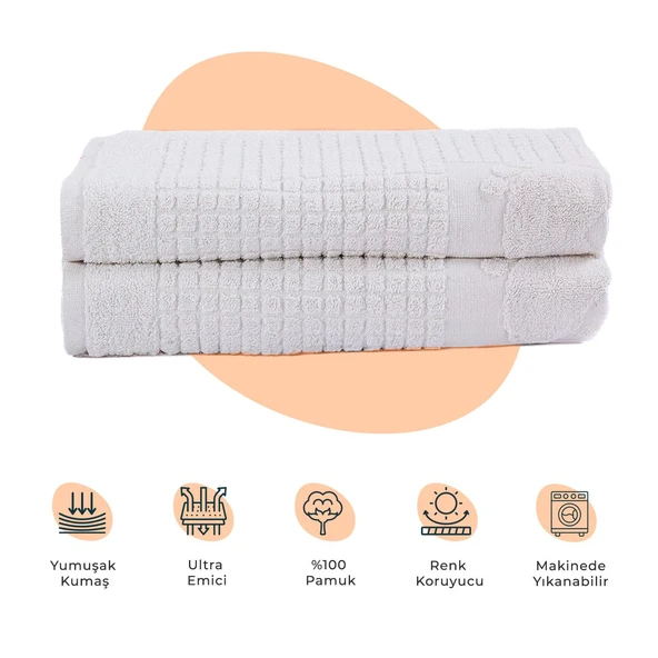 Homedius Banyo Kareli Ayak Desenli Pamuk Ayak Havlusu 50x70cm Beyaz 2’li