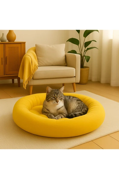 Ponchik Peluş Kedi Köpek Yatağı Simit Yumuşak Yatak