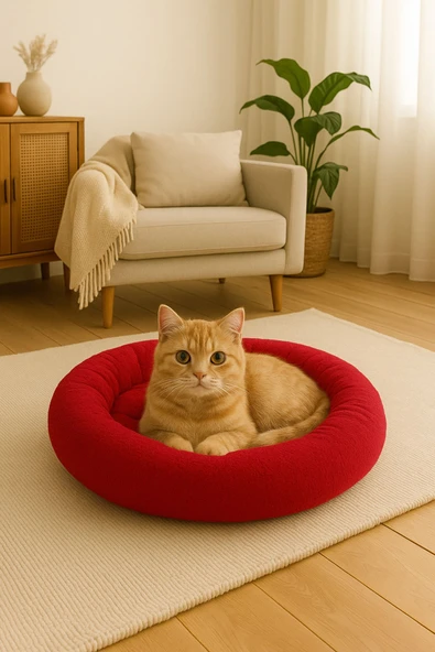 Ponchik Peluş Kedi Köpek Yatağı Simit Yumuşak Yatak
