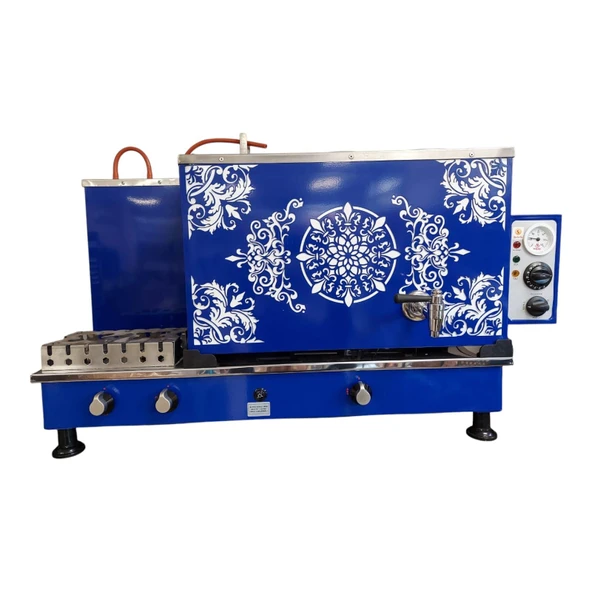 Meşale 3 Demlikli Mavi Özel İşlemeli Elektrik + Gazlı Full Otomatik Çay Kazanı ürün görseli 1