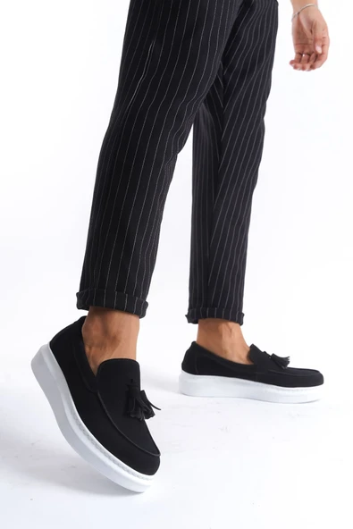 ET154 Blaze Bağcıksız Püsküllü Süet Erkek Günlük Spor Klasik Ayakkabı BT - Siyah - Resim 2