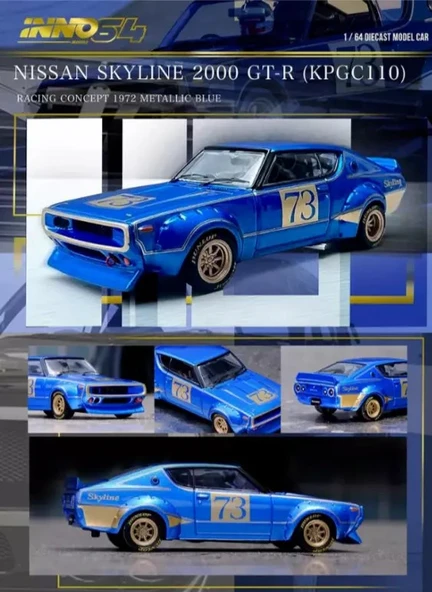 Inno 1:64 Nissan Skyline 2000 GT-R (KPGC110) Racing Concept 1972 Blue IN64-KPGC110RC-BLU - 3