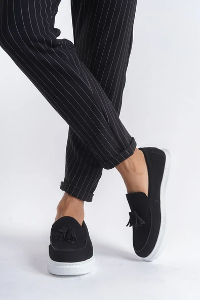 ET154 Blaze Bağcıksız Püsküllü Süet Erkek Günlük Spor Klasik Ayakkabı BT - Siyah - Resim 3