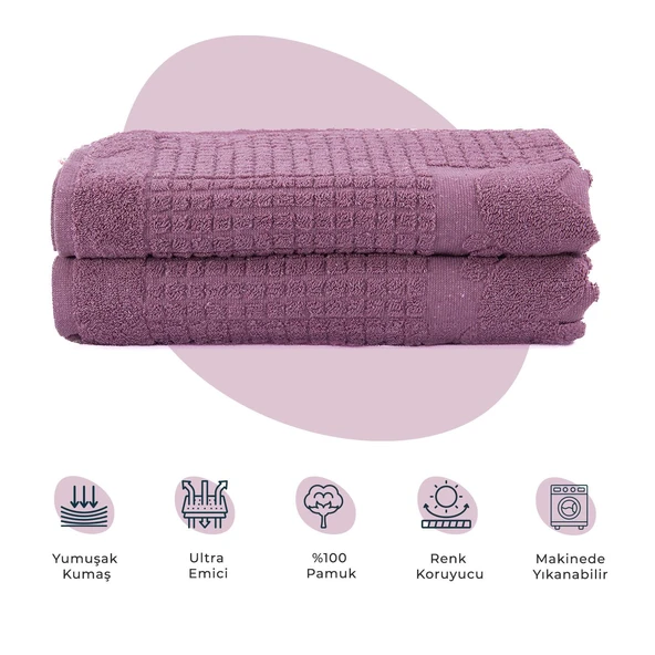 Homedius Banyo Kareli Ayak Desenli Pamuk Ayak Havlusu 50x70cm Mor 2’li