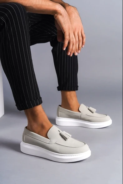 ET154 Blaze Bağcıksız Püsküllü Süet Erkek Günlük Spor Klasik Ayakkabı BT - Gri ürün görseli