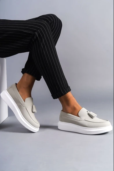 ET154 Blaze Bağcıksız Püsküllü Süet Erkek Günlük Spor Klasik Ayakkabı BT - Gri - Resim 3